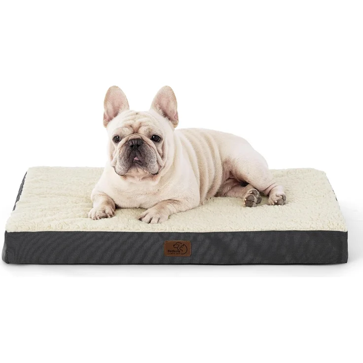 BEDSURE orthopädisches Hundebett kleine Hunde - 76 x 51 x 7.6 cm Hundekissen flauschig Hundematte waschbar Hundematratze in grau für kleine Hunde – Bild 1