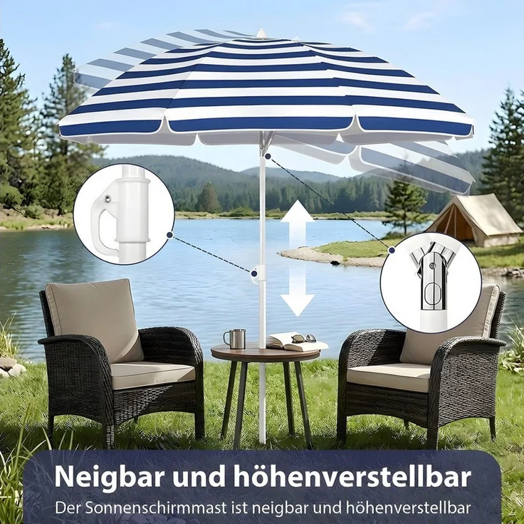 SUNULA Sonnenschirm Ø140/Ø160 cm Balkonschirm Rund Strandschirm mit Schutzhülle, LxB: 140x140 cm, 140 cm mit Knickfunktion, Höhenverstellbar, Leicht zu Transportieren – Bild 3