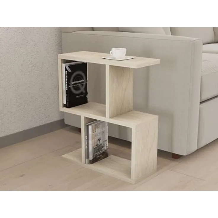 Hanah Home Elegant Side Table, Travertine Color, 45 x 51.4 x 17 cm | 100% Melamine Coated Particle Board, 18 mm Thick | Stylish Marble Design for Modern Spaces