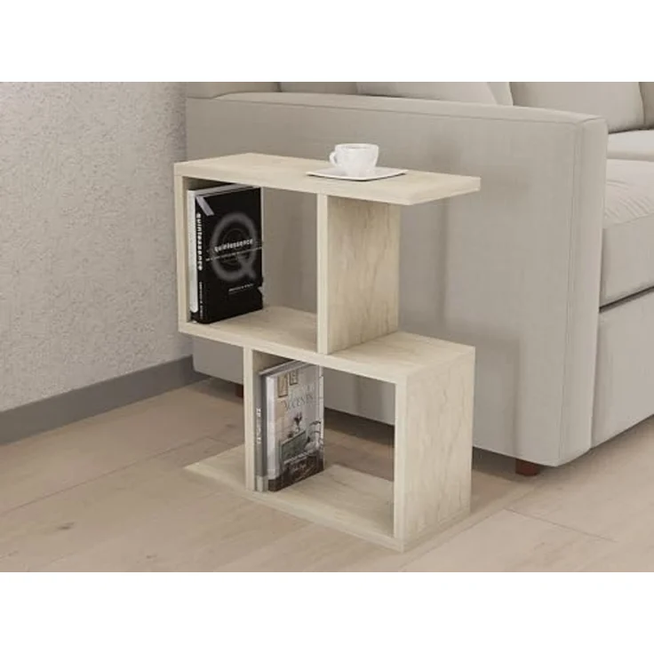 Hanah Home Elegant Side Table, Travertine Color, 45 x 51.4 x 17 cm | 100% Melamine Coated Particle Board, 18 mm Thick | Stylish Marble Design for Modern Spaces – Bild 1