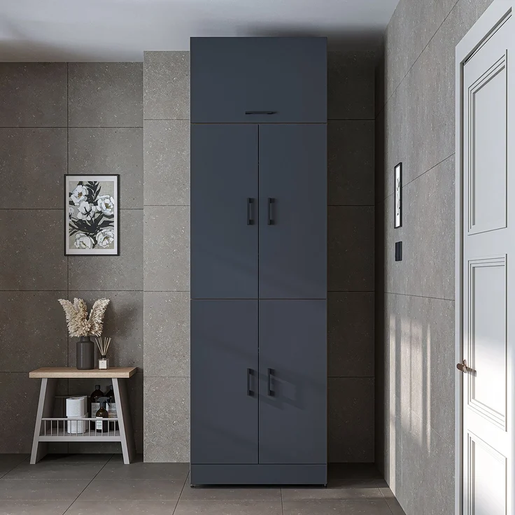 Roomart Waschmaschinenschrank DORA-I- Waschmaschinen- & Trocknerschrank mit Türen & Ausziehbrett – Waschküchenschrank für Waschmaschine & Trockner • Anthrazit-Eiche – Bild 4