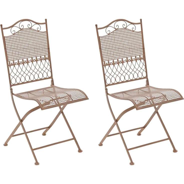 2er Set Gartenstühle DALLAS - Metall Antik braun 41x50x91 cm | Gartenstuhl Klappbar Klappstühle Metall Terrassenstuhl Antik Verzierung Stühle Garten – Bild 1