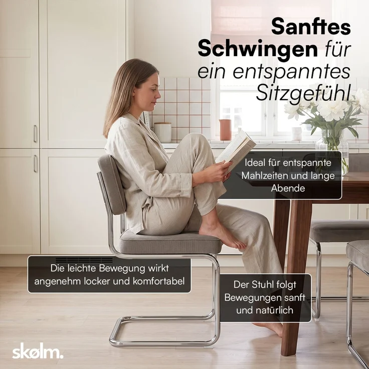 skølm 'Thund' Esszimmerstühle 6er Set, macchiato, Polsterstuhl aus Cord mit verchromten Metallgestell, Schwingstuhl bis 120 kg belastbar – Bild 3