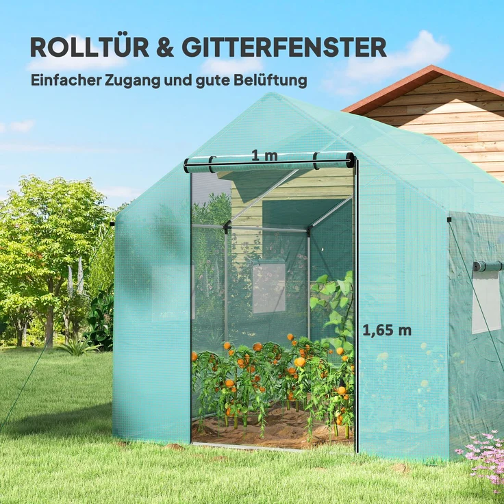 Outsunny Folientunnel, Stahl, PE, Grün, 200L x 300B x 200H cm – Bild 5