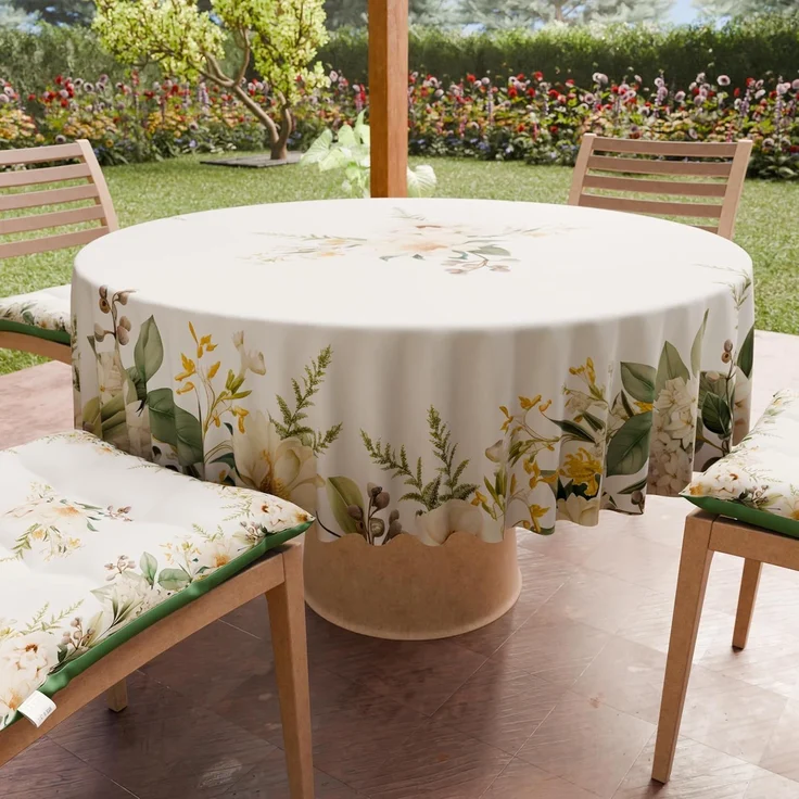 PETTI Artigiani Italiani - Fleckabweisende runde Tischdecke aus Mikrofaser (Durchmesser 240 cm), Küchentischabdeckung für runden Tisch, Botanical, 100% Made in Italy