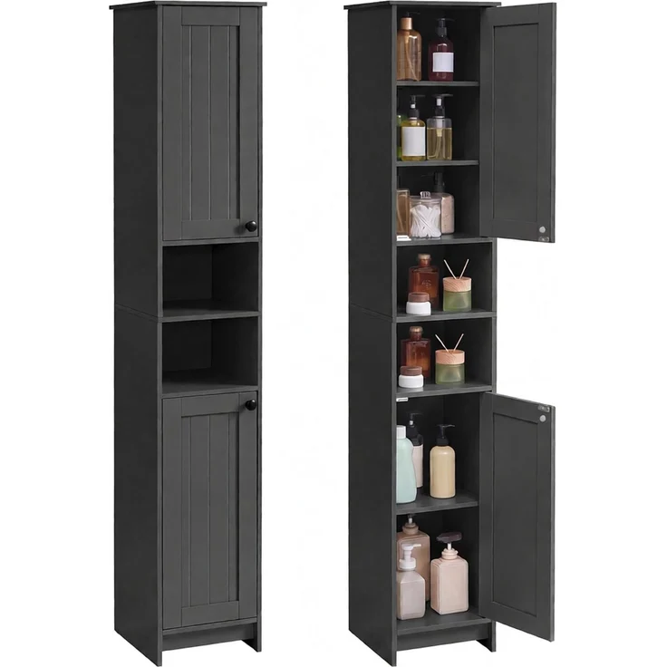 SONGMICS HOME Badezimmerschrank, Hochschrank mit 2 Türen, 30 x 30 x 170 cm | Schmaler Nischenschrank, Aufbewahrungsschrank für Flur, aus Holzspanplatte, MDF, Tintenschwarz, HOPU Kollektion BBC667BA01