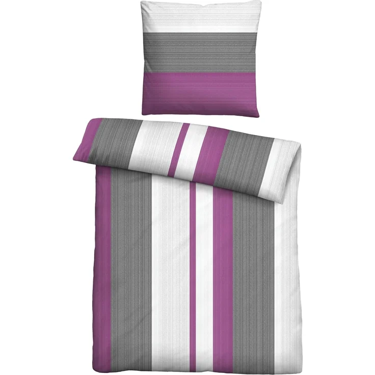 Traumhaft schlafen - Castell - Markenbettwäsche Thermo-Fleece Bettwäsche 0360459 STREIFEN, brombeer, 1x 135x200 cm + 1x 80x80 cm – Bild 1