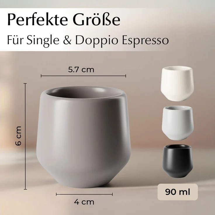 MiaMio Espressotasse Luxe ohne Henkel, 90 ml, Classic Pastel Grau, 4-tlg, Keramik, Ristretto & Doppio, dickwandig, modern – Bild 3