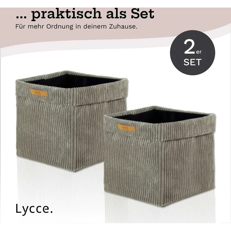 Lycce faltbare Aufbewahrungsbox, 2er Set - Cord, passend für Kallax Regal, abnehmbarer Bezug, robust, formstabil Taupe 31x33x33cm – Bild 6