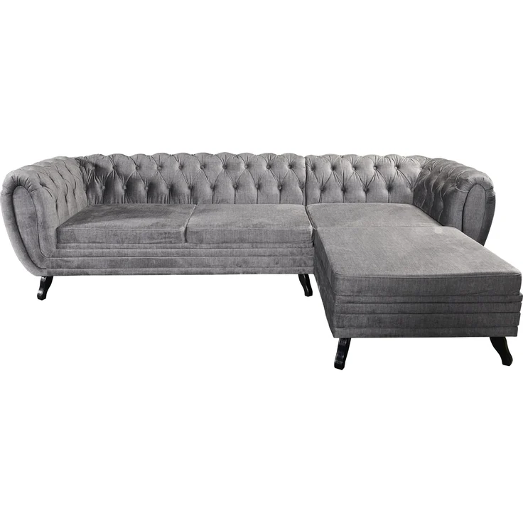 Edles Chesterfield Ecksofa Velours grau Couch Polstersofa Wohnlandschaft Sofa – Bild 3