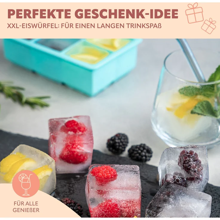 XXL 6er Silikon-Eiswürfelform, 2er-Set // 2 Stück für je 6 XXL Eiswürfel ca. 4 x 4,5 cm – Bild 8