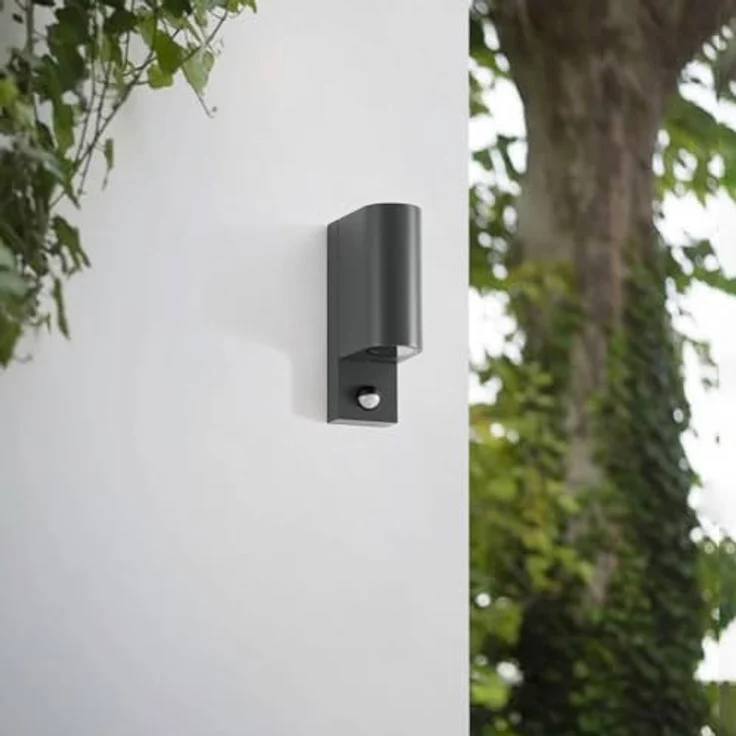 Lindby Wandleuchte außen Palina mit Bewegungsmelder, spritzwassergeschützt, 2-flammig, GU10, Aluminium schwarz – Bild 4