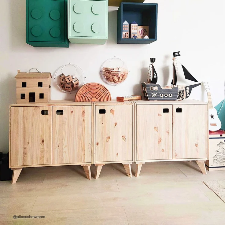 Calicosy Kommode aus massiver Kiefer mit einer Tür und einem höhenverstellbaren Einlegeboden - L37 x H53,5 cm - Helles Holz – Bild 4