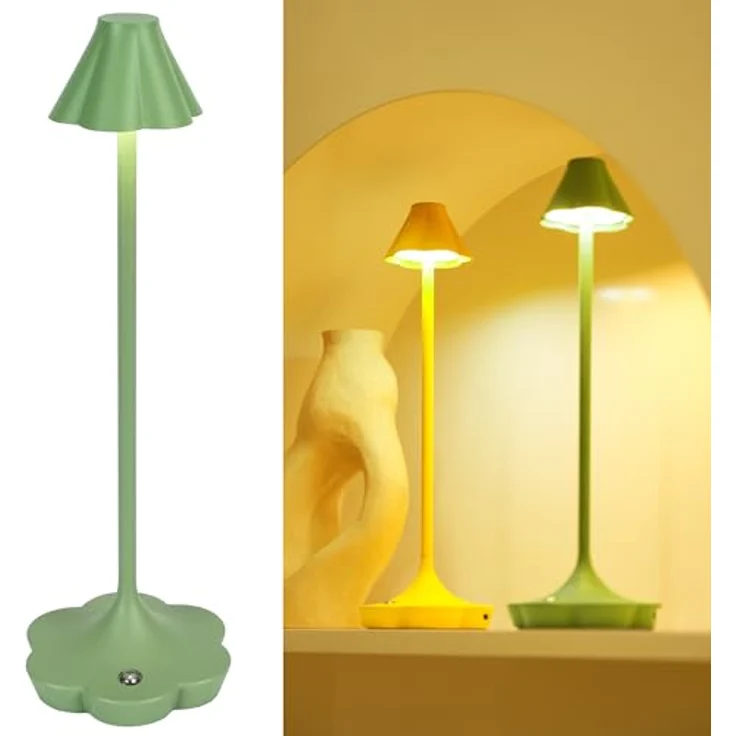 Touch Nachttischlampe Kabellos, Wiederaufladbare Tischlampe, Blumen Design, 3 Farbtemperaturen, Stufenlos Dimmbar, IP54, Gemütliches Ambientelicht für Schlafzimmer, Wohnzimmer, Grün – Bild 1