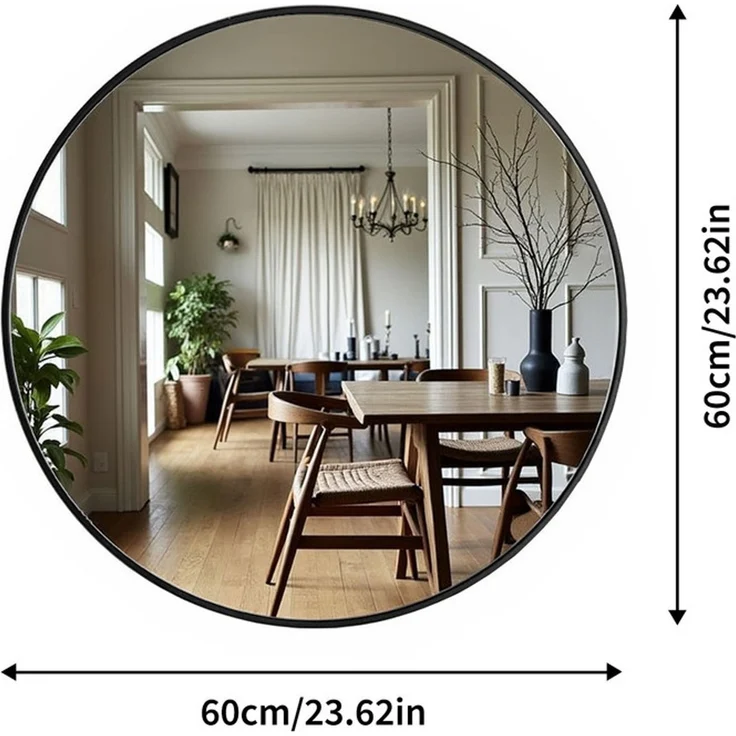 Home Nature Wohnkonzept Wandspiegel, Rund, Hochauflösender Schminkspiegel für Badezimmer & Schlafzimmer, Aluminium, Schwarz, 60 cm – Bild 2