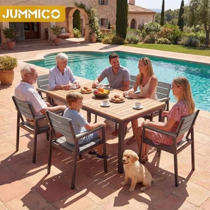 JUMMICO Gartenstühle 6 Stück, klappbar, stapelbar & breitere Rückenlehne, Voll-Aluminium Gestell mit Holzoptik – Bild 7