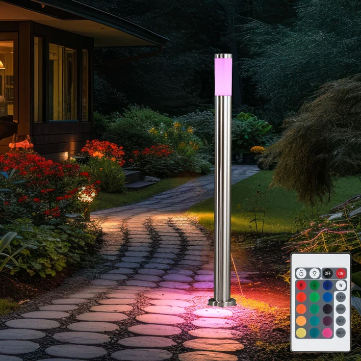 RGB LED Außen Säulen Stehlampe, Edelstahl, IP44, H 110 cm – Bild 5
