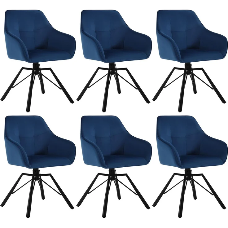 WOLTU Esszimmerstuhl drehbar 6er Set, Küchenstuhl, Polsterstuhl, Drehstuhl, bequemer Stuhl mit Armlehnen Rückenlehne, Armlehnenstuhl für Esszimmer Wohnzimmer, mit Samtbezug, Blau