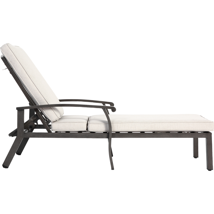 Lounge Gartenstuhl mit verstellbarer Rückenlehne, Aluminium Rahmen, bronzefarbene Pulverbeschichtung, Baumwollkissen Weiß – Bild 6