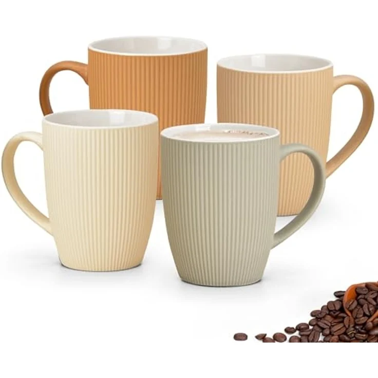 matches21 HOME & HOBBY Tasse Kaffeetassen 4er Set einfarbig gerippt Pastellfarben Rillen, 4-tlg, Keramik, Tee Kaffee-Becher, modern, orange beige creme grün, 300 ml – Bild 1