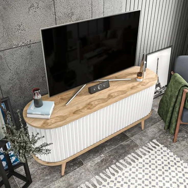Hanah Home Modern TV Stand, Oud Oak & White, 140 x 43 x 64 cm | 100% Melamine Coated Particle Board, 18 mm Thick | Stylish & Functional for Living Rooms – Bild 4