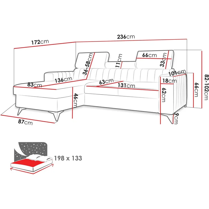 Ecksofa Kiarge (Farbe: Flow 09, Seite: Links LC+2R) – Bild 5