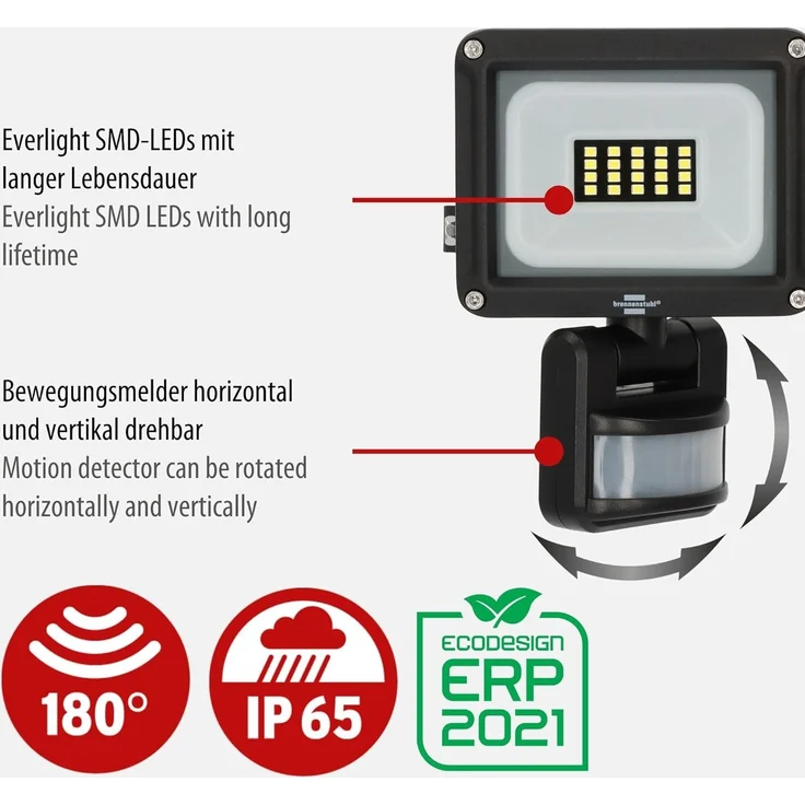 brennenstuhl LED Strahler JARO 1060 P mit Infrarot-Bewegungsmelder, 1150lm, 10W, IP65 – Bild 3