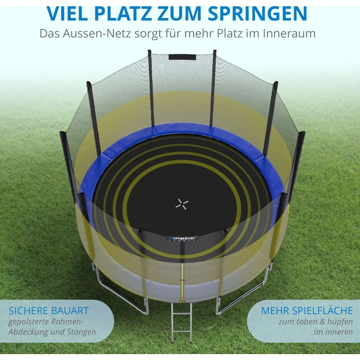 KINETIC SPORTS Trampolin Outdoor SALTO - Kindertrampolin Gartentrampolin Set mit Leiter, Netz, Randpolster, USA Sprungtuch, bis zu 160kg, Blau, Ø 305 cm – Bild 4