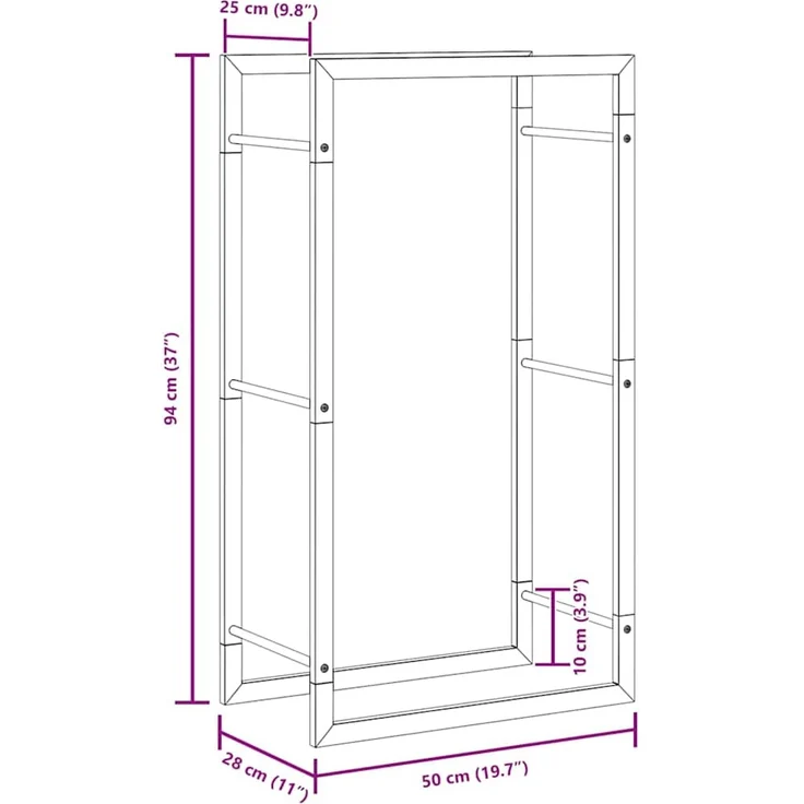 vidaXL Brennholzregal Mattschwarz 50x28x94 cm Stahl 350305 – Bild 9