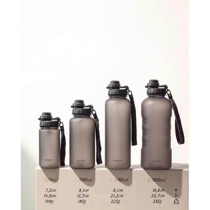 MAMEIDO Trinkflasche, mit 2-in-1 Deckel, Zeitmarkierung, Handschlaufe in 0,5l, 1l, 1,5l & 2l – Bild 2