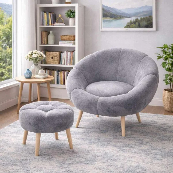 Hanah Home 'Lida - Grey' Ohrensessel- und Hocker-Set (2-teilig), Grau, 75 x 100 x 42 cm – Bild 1