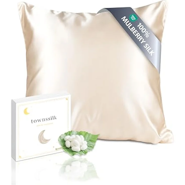 townssilk Seidenkissenbezug 40x40cm – 100% Maulbeerseide, 19mm, Oeko-TEX 6A zertifiziert, taupe, mit Reißverschluss, beidseitig Seide, hypoallergen – Bild 1