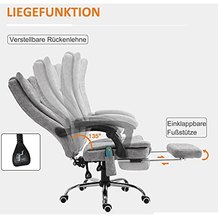 Vinsetto Massagestuhl mit Heiz- und Liegefunktion, 360-Grad-Drehfunktion und 6 Vibrationspunkten – Bild 7