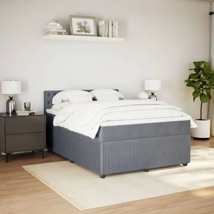 vidaXL Boxspringbett mit Matratze Dunkelgrau 140x190 cm Samt 3287747 – Bild 3