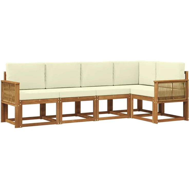 vidaXL Outdoor-Sofagarnitur 5 stk. 5-Sitzer Natur und Creme 3385216 – Bild 2