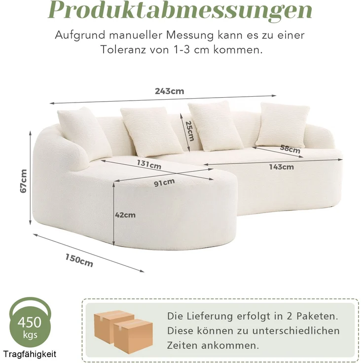 3-Sitzer-Sofa 243x150x67 cm mit geschwungener Form und Chenille-Bezug – Bild 2