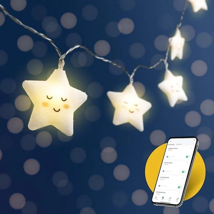 COZY HOME Lichterkette Sterne für Kinder, mit APP steuerbar, Batterie & Stecker, 20 warmweiße Sterne, 8 Modi, Dimmbarkeit & Musikmodus – Bild 1