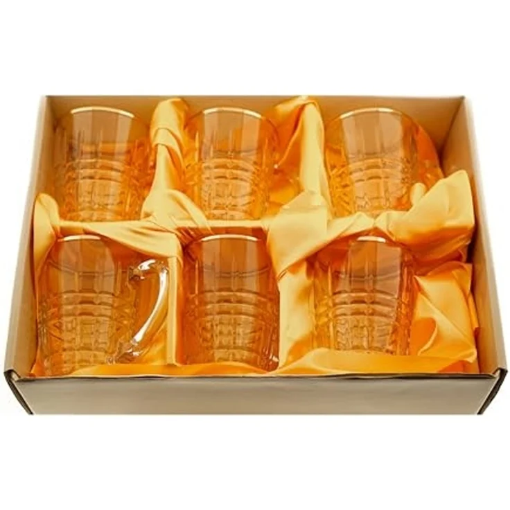Sunay Teeglas 6er Gläser-Set mit Henkel 203 ml Transparent mit Muster – Bild 3