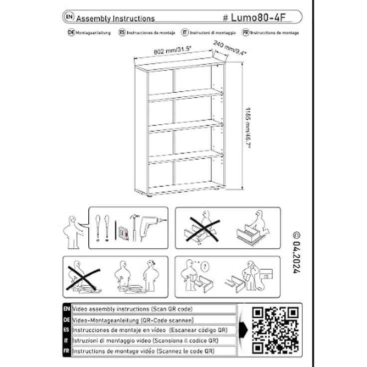 KOMTO Bücherregal Lumo 80 cm breit Regal mit 3, 4, 6 Ebenen und Höhenverstellbare Regale, Aufbewahrungsregal Bookshelf Weiß – Bild 4
