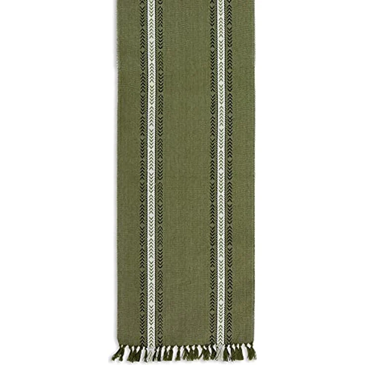 DII Fransen Streifen Tischplatte, Baumwolle, Dobby Olive, Tischläufer, 14x108 – Bild 3