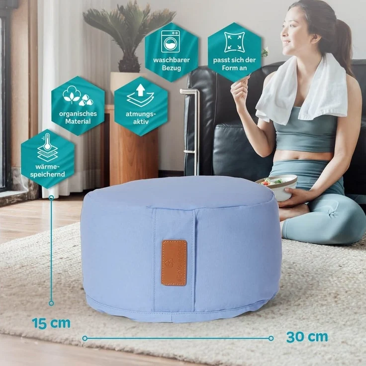 #DoYourYoga Yoga Bolster Vishnu rund - gefüllt mit Bio-Buchweizenschalen, Entspannungskissen Yoga Meditation Fitness Therapie 30x30x15 cm – Bild 3