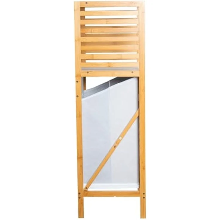 DRW Badezimmerregal aus Holz mit Korb und 2 Einlegeböden, Weiß und Natur, 38 x 30 x 95 cm – Bild 4