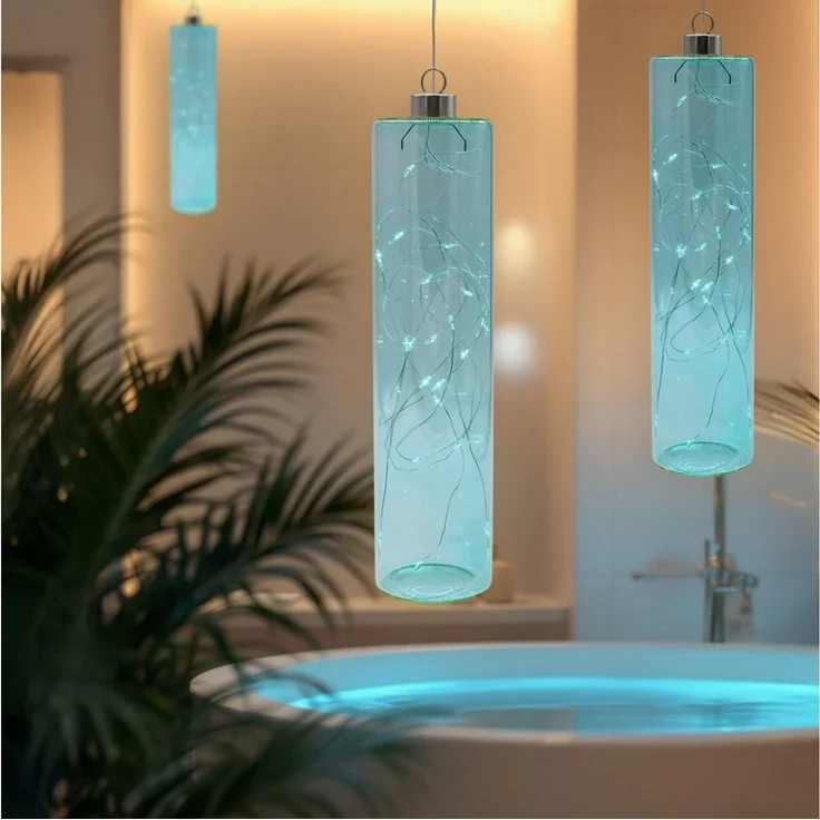 Spetebo LED Pendelleuchte Glas - 24 x 6 cm, mit Timer, LED fest integriert, warm weiß, Hängelampe Batterie betrieben – Bild 3