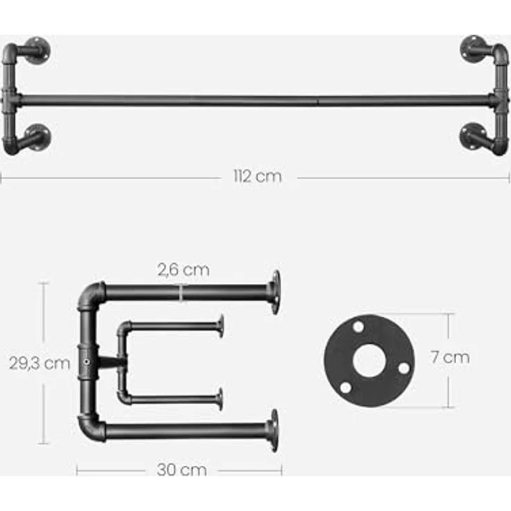 Songmics Kleiderstange (1 St) Wandmontage bis 60 kg belastbar HSR64BK – Bild 6
