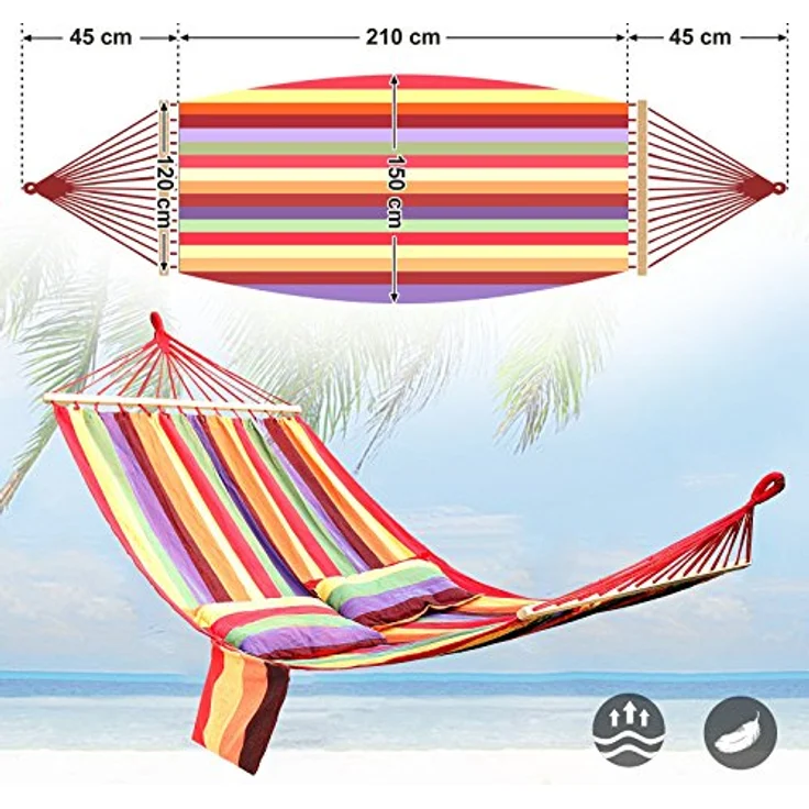 Songmics Hängematte mit 2 Kissen, Liegefläche 210x150 cm, Belastbarkeit bis 300 kg GDC22W – Bild 4