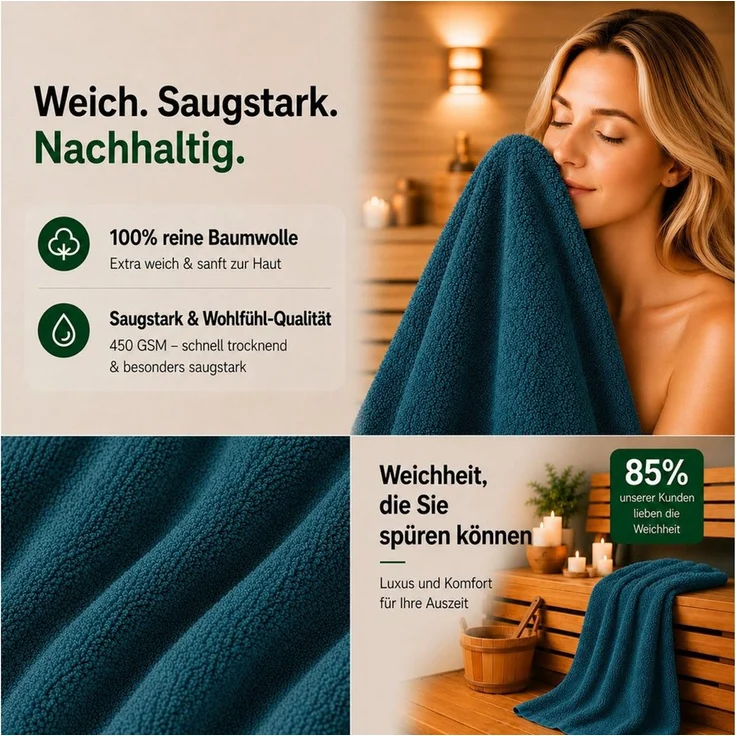 Komfortec Handtuch Set Premium 8x Handtuch & Badetuch Set - 4er 50x100 + 4er 70x140 cm, Frottee (8-St), 100% Baumwolle, Weich, 470 g/m2 – Bild 3