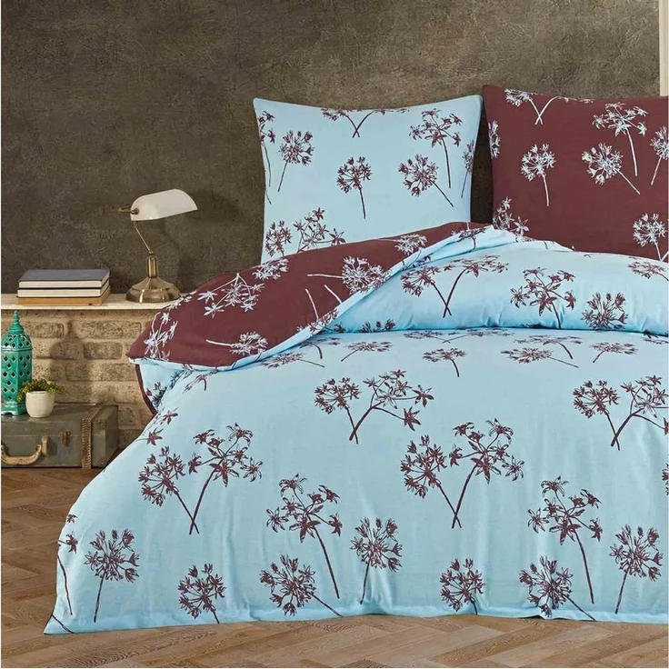 Buymax Bettwäsche Idil, Renforcé: 100% Baumwolle, 3 teilig, 200x220 cm, mit Reißverschluss, Geblümt, Löwenzahn, Türkis Braun – Bild 1