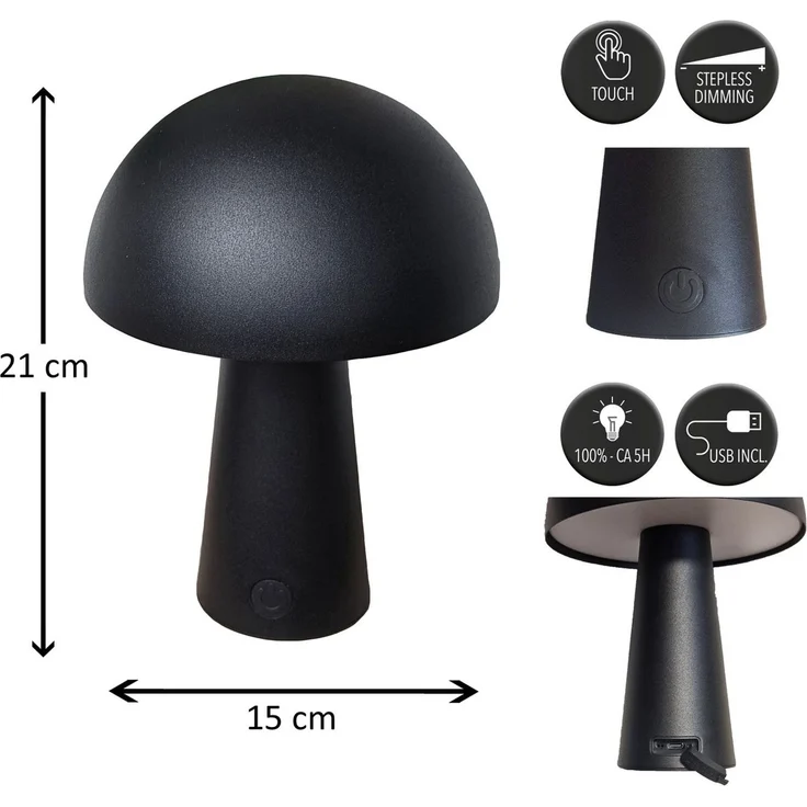 Coen Bakker Deco BV LED Außen-Tischleuchte Touch Tischlampe Pilzform Dimmbar Akku In-/Outdoor IP44, Touch-Funktion, LED fest verbaut – Bild 3