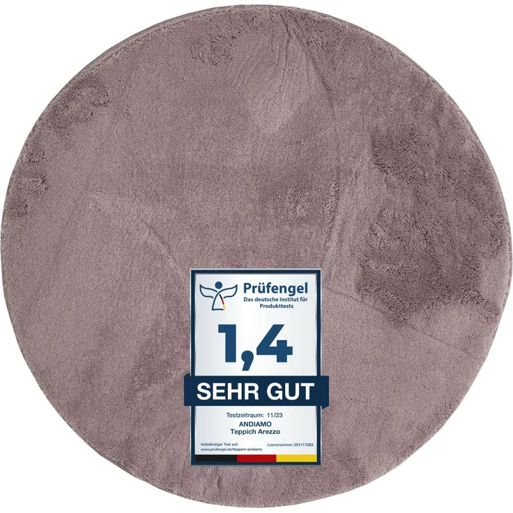 andiamo Teppich Arezzo für Wohnzimmer Esszimmer pflegeleichter eleganter gemütlicher Teppich einfarbig 67 cm rund Lavendel
