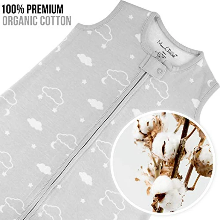 Mama Cheetah Baby Wearable Blanket, 0.5 TOG Organic Cotton Sleep Bag, Swaddle Transition Sleeping Sack with 2-Way Zipper, Large (12-18 Months), Clouds/Stripes – Bild 2